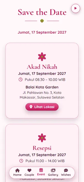 Detail acara undangan Teratai Fuchsia
