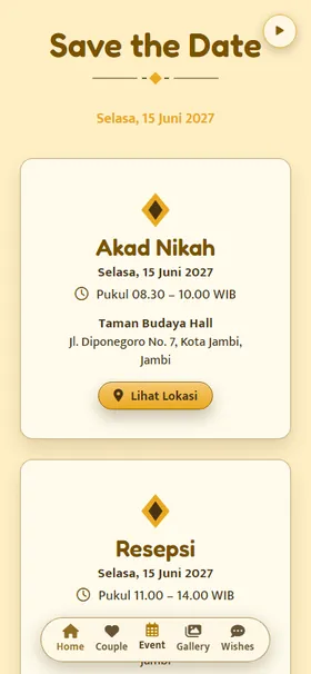 Detail acara undangan Sarang Madu