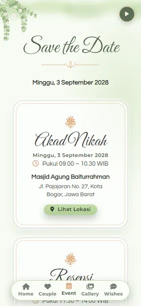 Detail acara undangan Sage Lili Emas