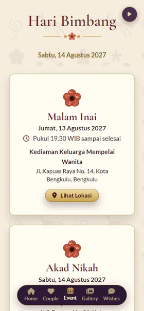 Detail acara undangan Bubungan Lima