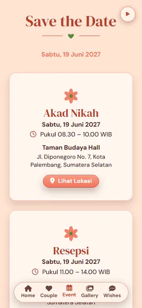 Detail acara undangan Tulip Koral