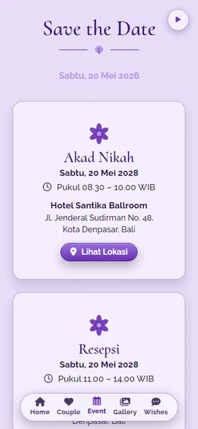 Detail acara undangan Wisteria Menjuntai