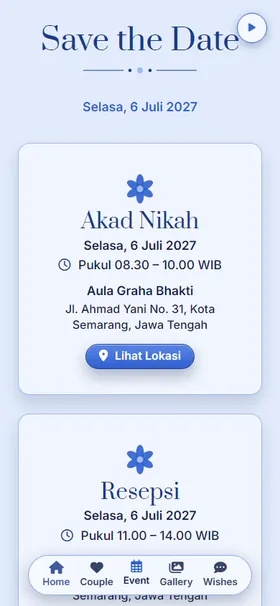 Detail acara undangan Hortensia Biru