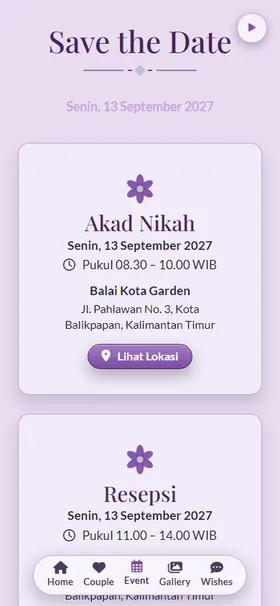 Detail acara undangan Anggrek Bulan Ungu