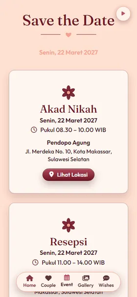 Detail acara undangan Dahlia Burgundy