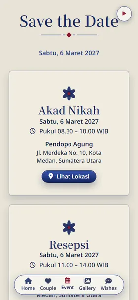 Detail acara undangan Peoni Tinta Navy