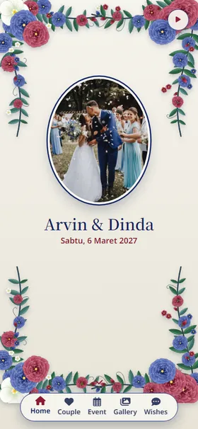 Tampilan awal undangan Peoni Tinta Navy