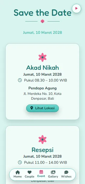 Detail acara undangan Bunga Rambat Pastel