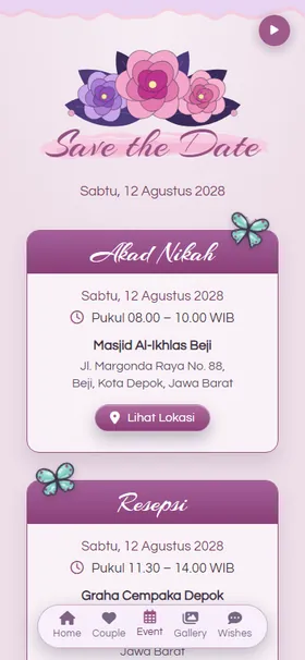 Detail acara undangan Kupu-kupu Lilac