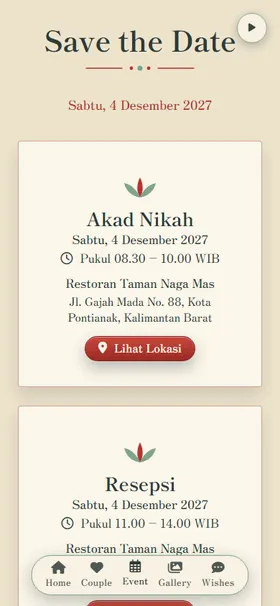 Detail acara undangan Merak Tinta Magnolia