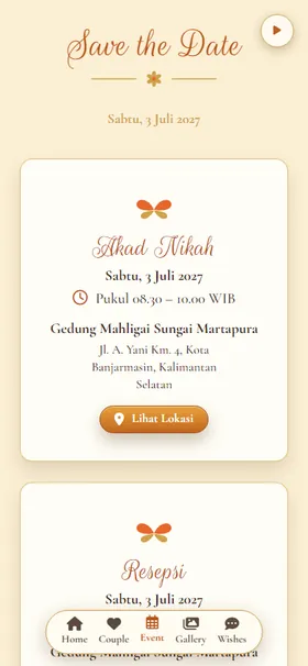 Detail acara undangan Kupu Marigold