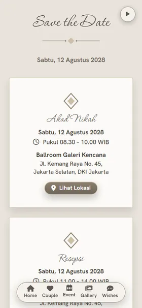 Detail acara undangan Foto Penuh Greige