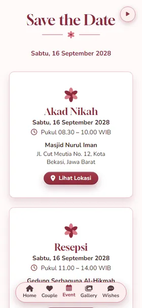 Detail acara undangan Pasangan Cat Air Anggur