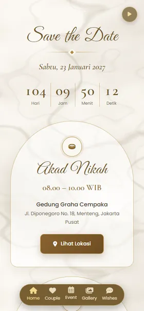 Detail acara undangan Elegan Gold Marmer & Lily