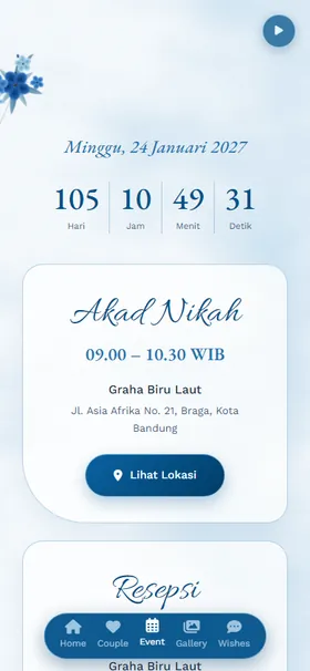 Detail acara undangan Blue Watercolor Floral
