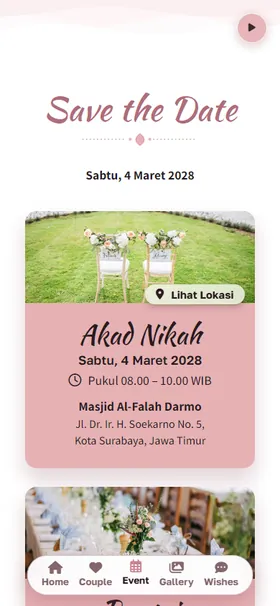 Detail acara undangan Amplop Mawar Muda