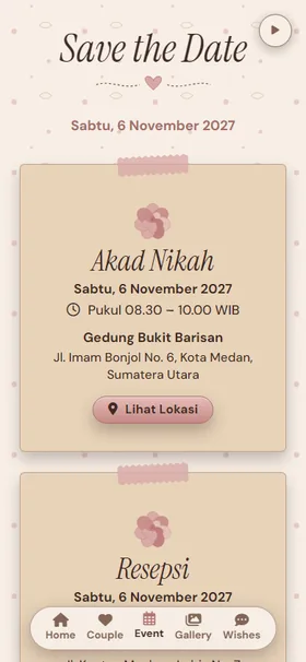 Detail acara undangan Mocha Mawar
