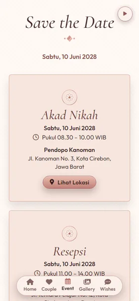 Detail acara undangan Foil Rosegold