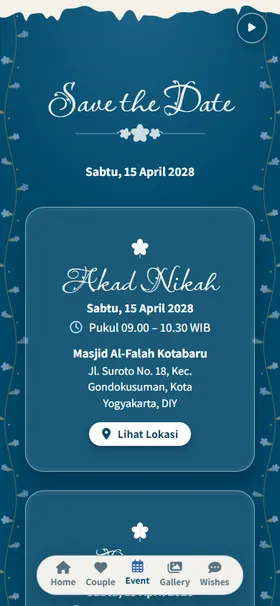 Detail acara undangan Bunga Biru Air Terjun