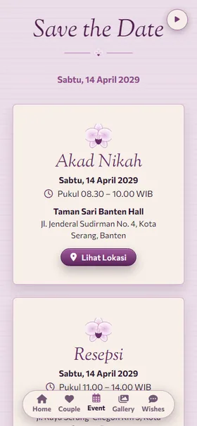 Detail acara undangan Anggrek Kubah