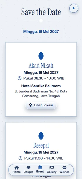 Detail acara undangan Cyanotype Biru