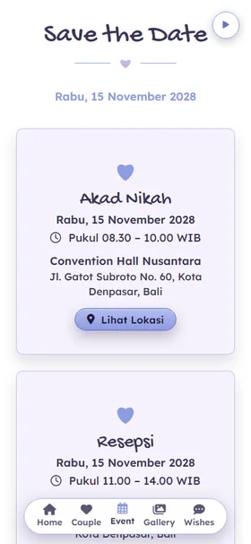 Detail acara undangan Polaroid Lilac